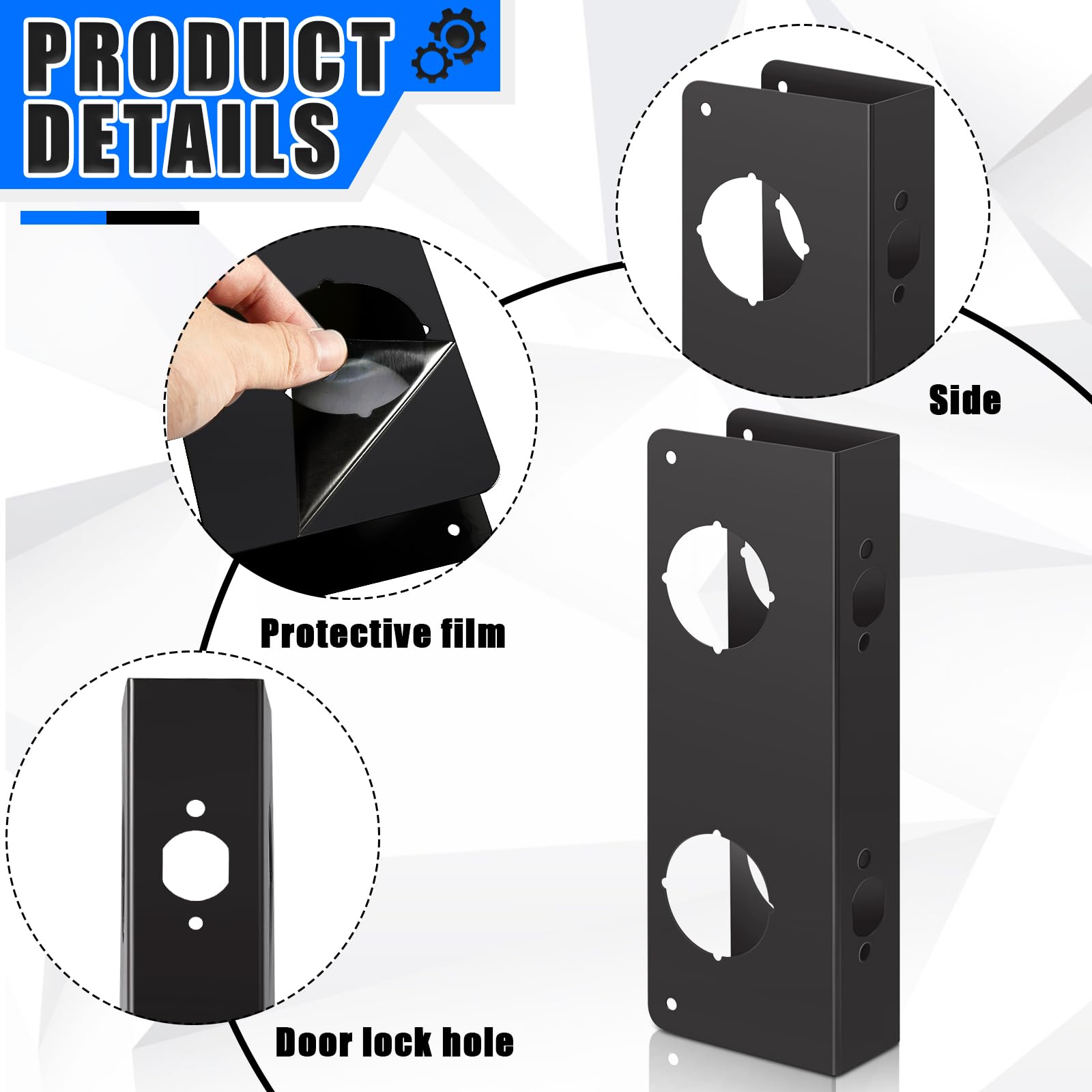 Lot de 2 serrures en acier inoxydable et renforcement de porte pour renforcer et réparer les portes - Noir - 14 cm, 7 x 4 cm - Pour entrée d'entrée, chambre à coucher, porte de maison