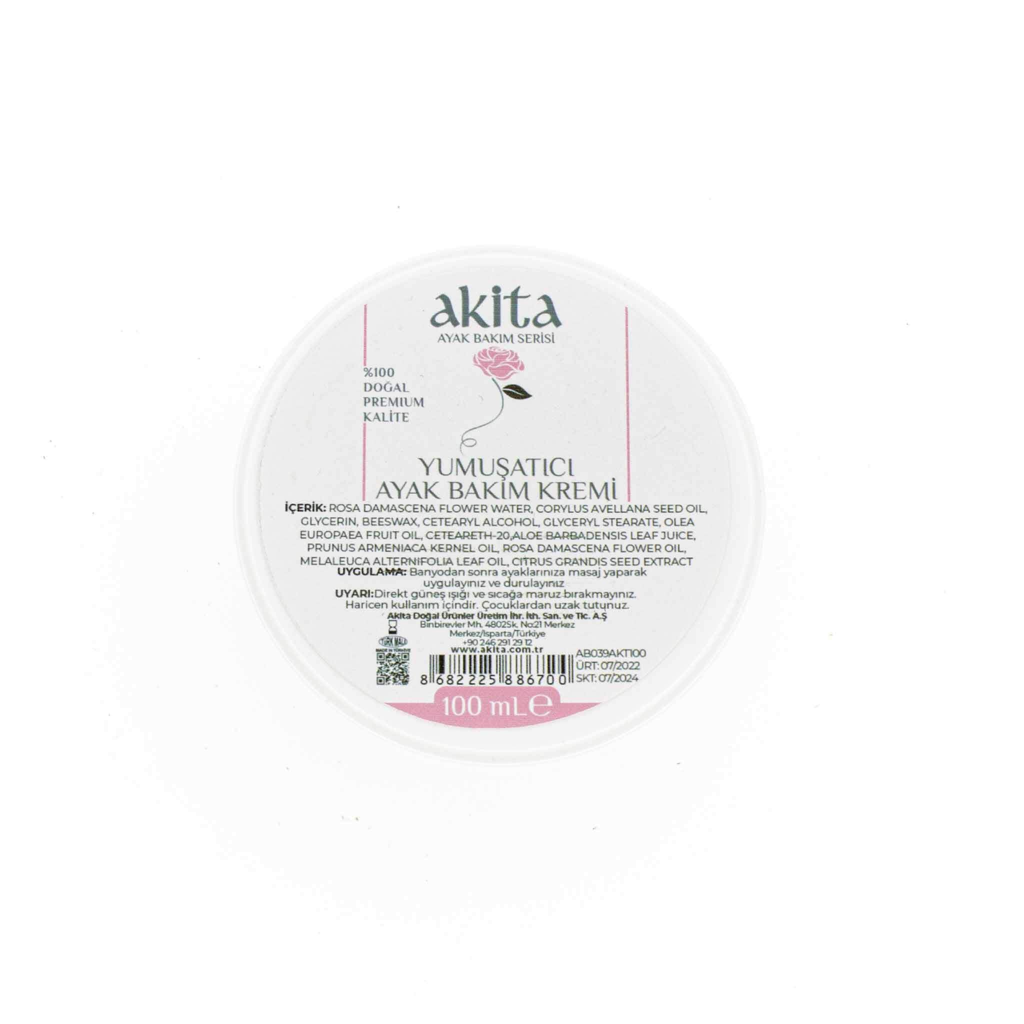 Akita% 100 Doğal Yumuşatıcı Ayak Kremi Gül 100mL
