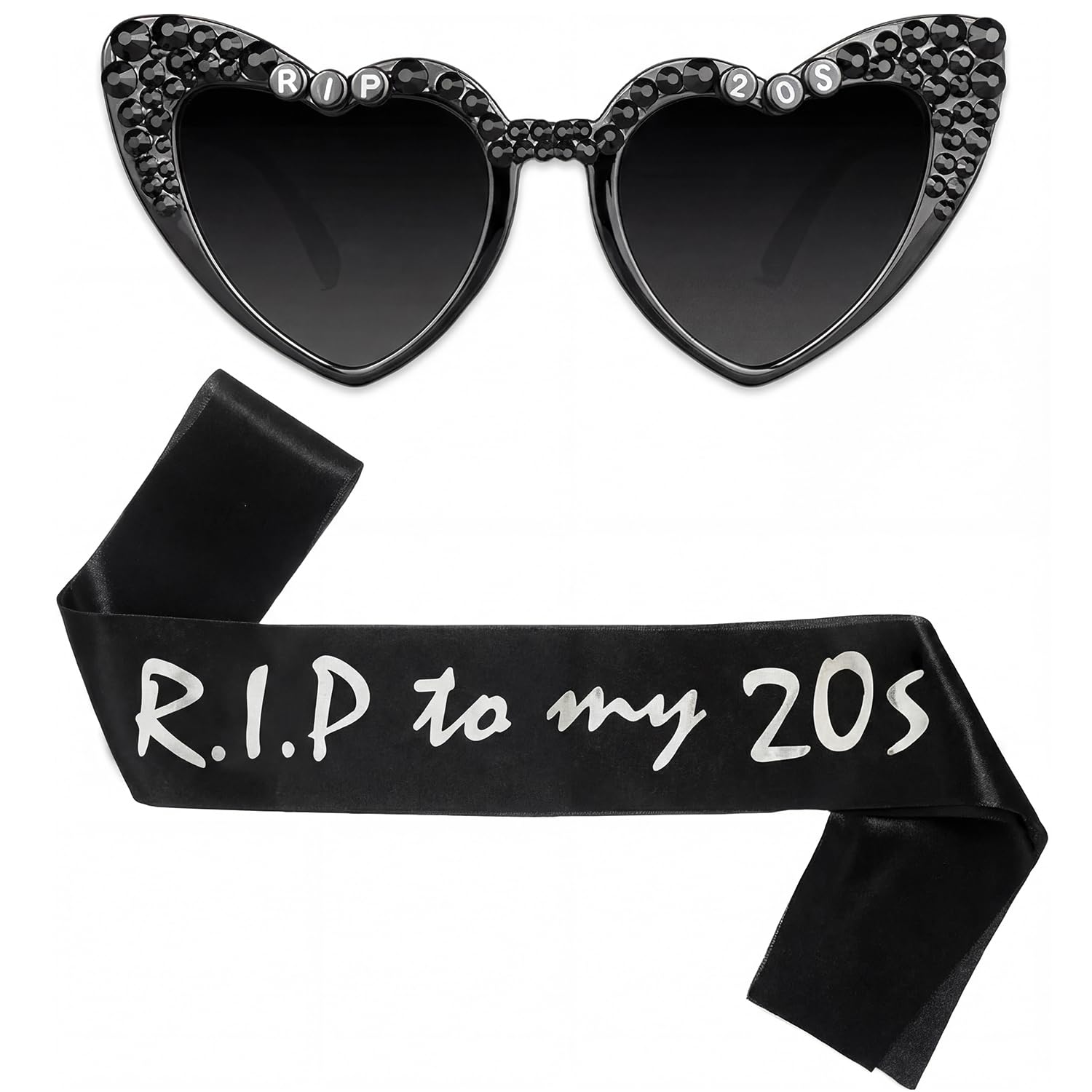 2PCS Rip 20s Birthday Decorations Set, 30th Birthday Decorations Set, Funny Death to My 20s Decorations, 30th Birthday Sash & Sunglasses for Party, Novelty Party Supplies Photo Props Accessories