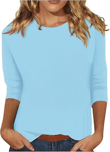 Camisetas de manga 34 para mujer, cuello redondo, lindas camisas casuales con estampado de moda, camiseta de tres cuartos de longitud, camiseta de