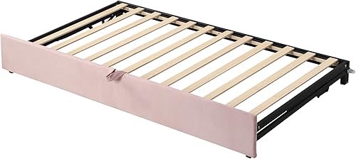 Miniatura 44 de Sofá cama tapizado de tamaño individual con nido desplegable, sofá cama extensible de terciopelo con respaldo copetudo, marco de sofá cama