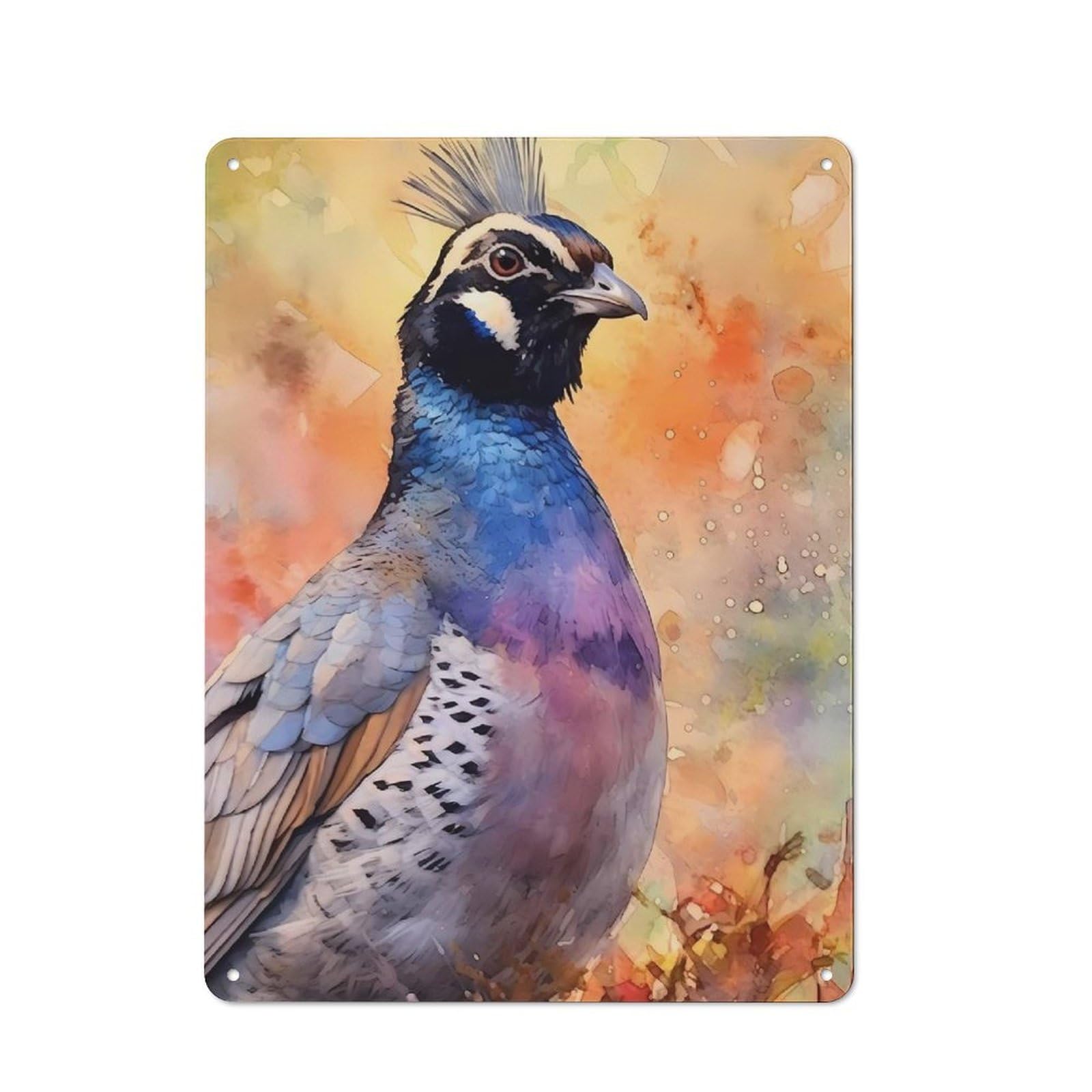 Junmoney Quail Watercolor Rustic Tin Wall Plaque 40X30cm For Garage Or Workshop, For Garage Decor Fans, For Retro Home Interiors
