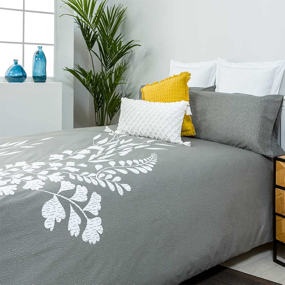 COTTON ARTean Funda Nórdica Reversible Cama 135 FORESTA Gris Algodón Poliéster Funda edredón 220x260 + 1 Funda Almohada