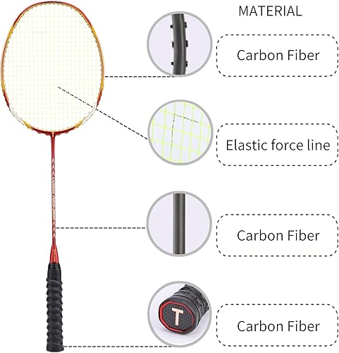 Miniatura 4 de TENGAOSI - Juego de raqueta de bádminton de grafito para 2 jugadores de alto grado - Incluye 1 bolsa de bádminton1 raqueta2 volantes de plumas12