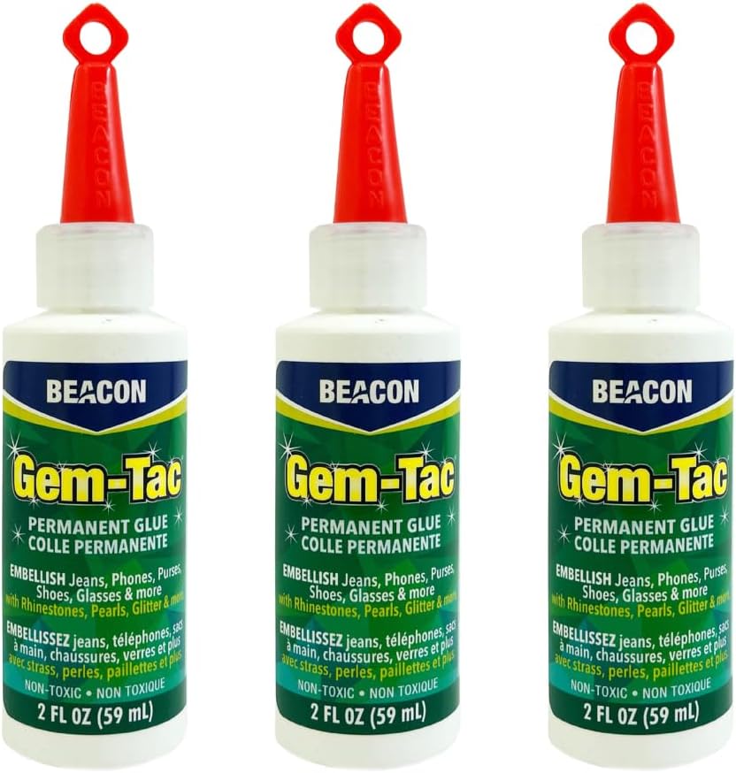 BEACON Gem-Tac Premium Quality Adhesive for Securely Bonding Rhinestones and Gems - Water-Based, UVA Resistant, 2-Ounce, 3-Pack