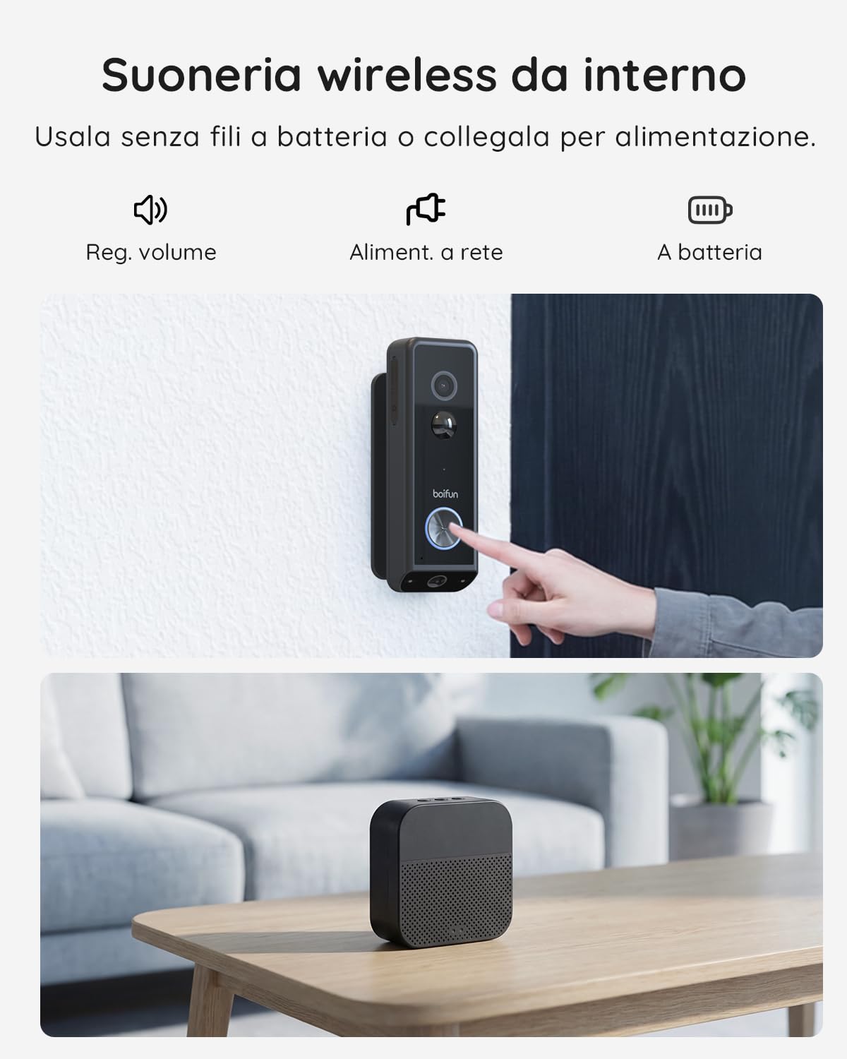 BOIFUN Caméras de sécurité sans fil 2K Full HD alimentées par câble ou batterie avec détection de personnes, vision nocturne en couleur, batterie rechargeable