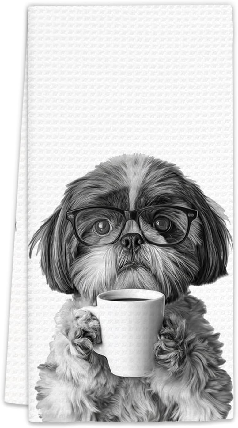 Shih Tzu Gifts Coffee Kitchen Towels, Gifts for Dog Coffee Lovers Decorative Hand D...