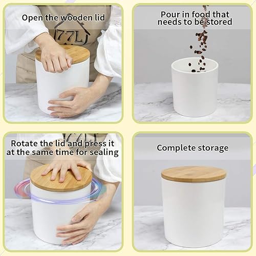 Miniatura 5 de 77L Recipiente de almacenamiento de alimentos  Recipiente de almacenamiento de alimentos de cerámica con tapa de madera hermética, 82.09 onzas