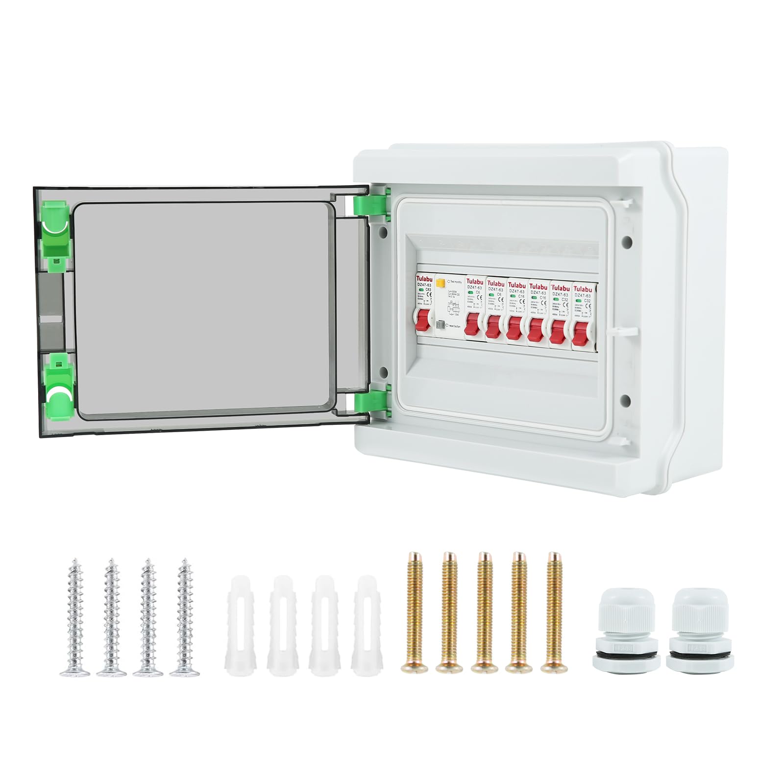 cupeohome 6 Way Consumer Unit Circuit Breaker IP65 Anti-Leakage Fuse Box, 63A 30mA RCD 6MCB 6A+6A+16A+16A+32A+32A