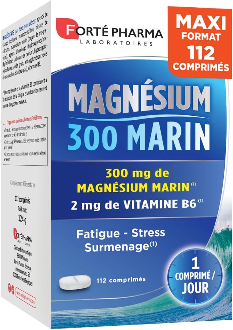 Forté Pharma – Magnesium 300 Marin | Magnesium Marin Food supplement + Vitamin B6 – Stress, Fatigue, Overwork, Irritability, Nervous System | Maxi format 112 tablets, 1/day Forté Pharma – Magnesium 300 Marin | Magnesium Marin Food supplement + Vitamin B6 – Stress, Fatigue, Overwork, Irritability, Nervous System | Maxi format 112 tablets, 1/day