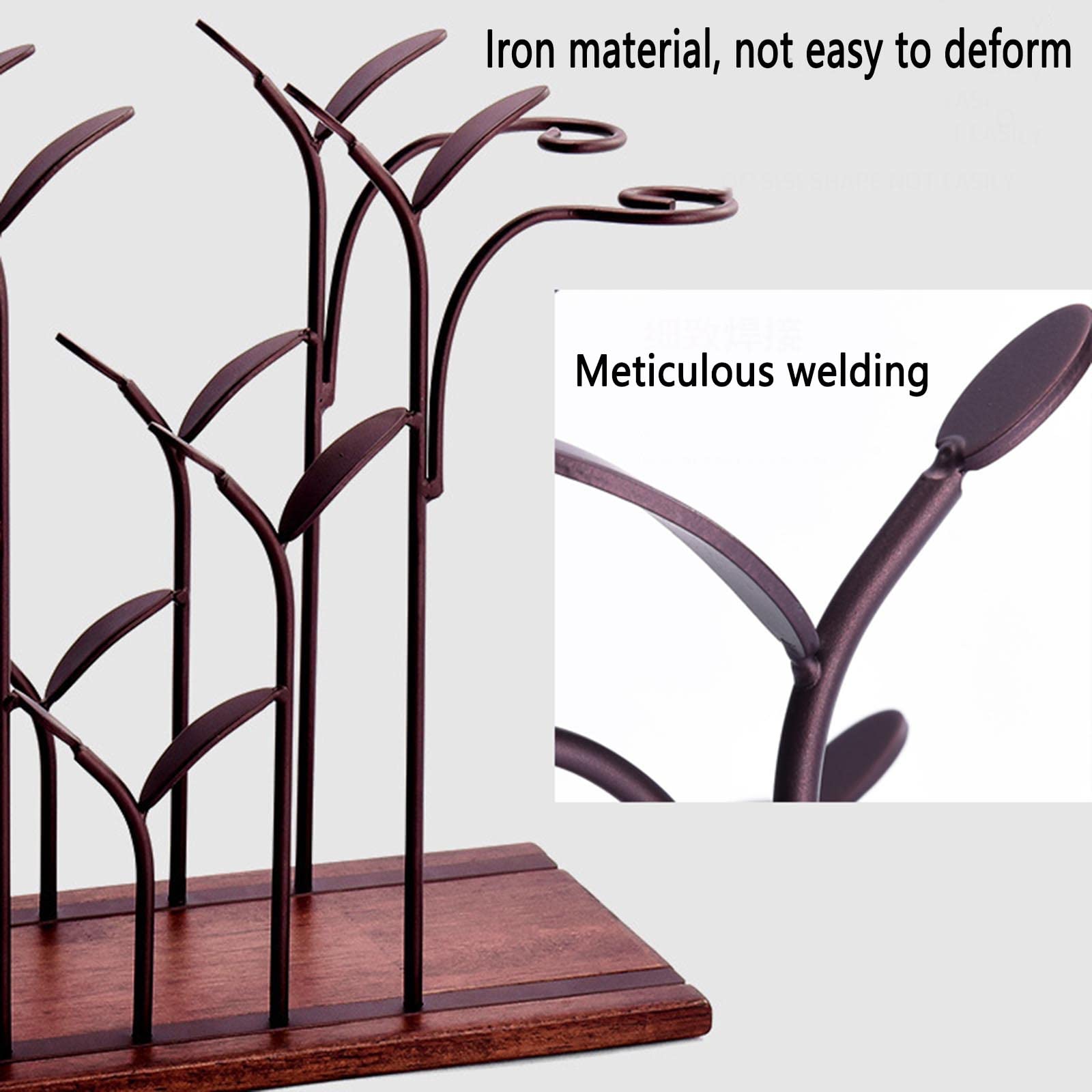 JUSHZ Botelleros Y Armarios para Vino Botellero Verticales Madera Soporte para Copa De Vino Metal Decoración Hogareña (34x16x33.2cm,Brown)