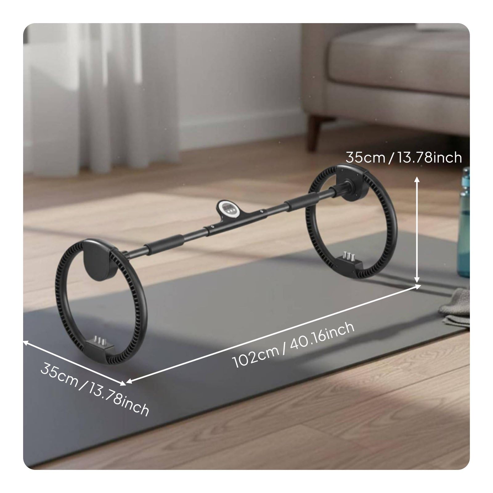Fitness Hoop Cerchio per Allenamento Attrezzo Addominali Girovita per Glutei con Struttura Doppia Ruota E Barra d'Acciaio Carico Regolabile con Pesi, Nero, Timer