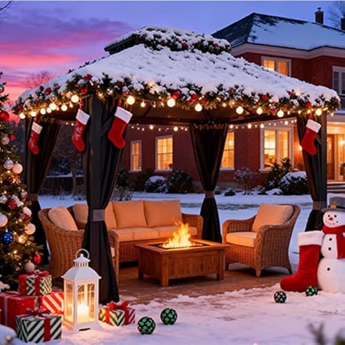 Endark 12x12FT Outdoor Hardtop Double Roof Gazebo with Galvanized Steel Roof, Heavy Duty Metal Frame Canopy with Mosquito Netting and Privacy Curtains (12 * 12FT)