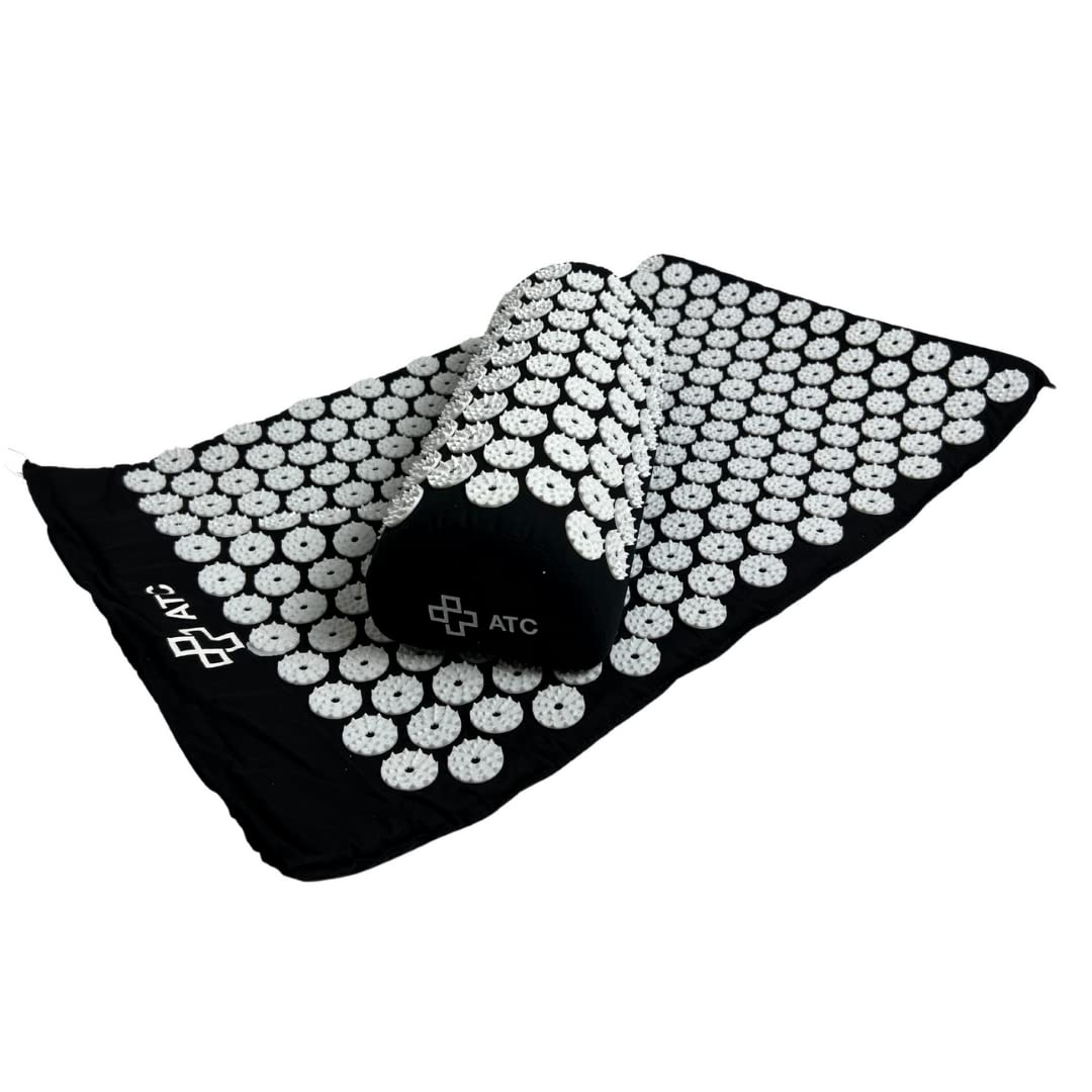 ATC Handels GmbH Esterilla de acupresión con cojín y bolsa, para relajar y mejorar la circulación sanguínea contra la tensión en la espalda, el cuello y los hombros, color negro