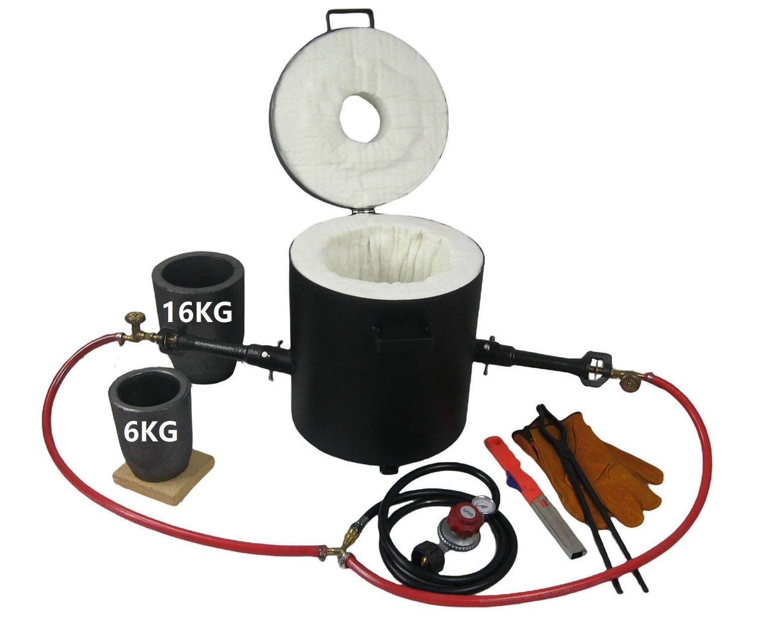 16KG Propane Melting Furnace Kits with Double Forge Burners, 16KG&6KG Crucibles, and Other Smelting Casting Tools, Home Foundry Furnace Kiln for Melting Metal Gold, Silver, Copper
