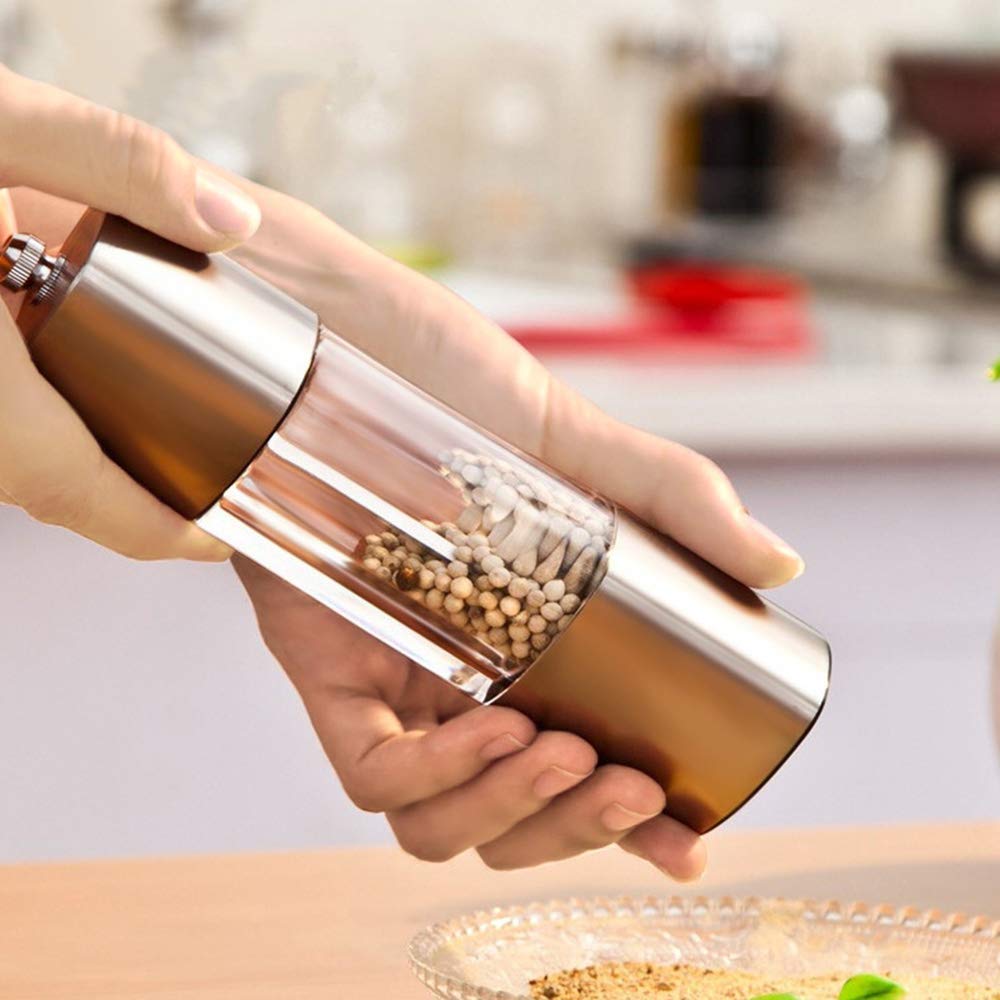 Set macina sale e pepe, saliera e pepiera in acciaio inossidabile con finestra visibile in acrilico, nucleo di macinazione in ceramica Confezione da