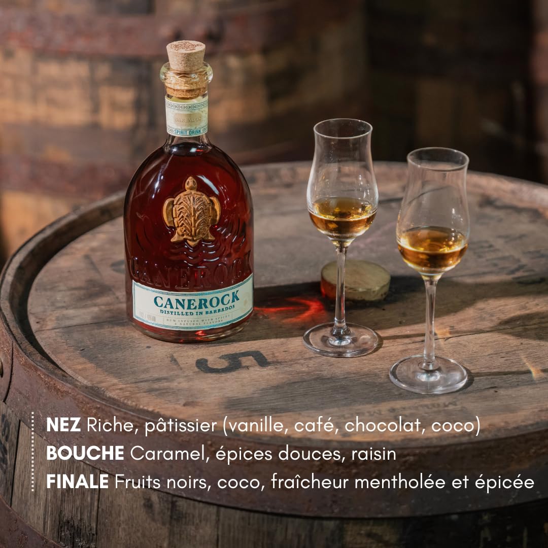 CANEROCK - Boisson Spiritueuse à Base de Rhum - 40% Alcool - 70 cl | Origine : Barbade - Notes d'Épices Douces & Patissières - À Déguster Pur ou en Cocktail