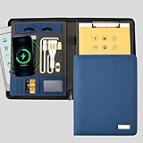 Upgrade Padfolio Folder - A4 Multi-Function Charging Folder Combination, with 8000mah Power Bank/ 16G USB Flash Driver, Professional Organizer Portfolio Bag for Women & Men (Blue)