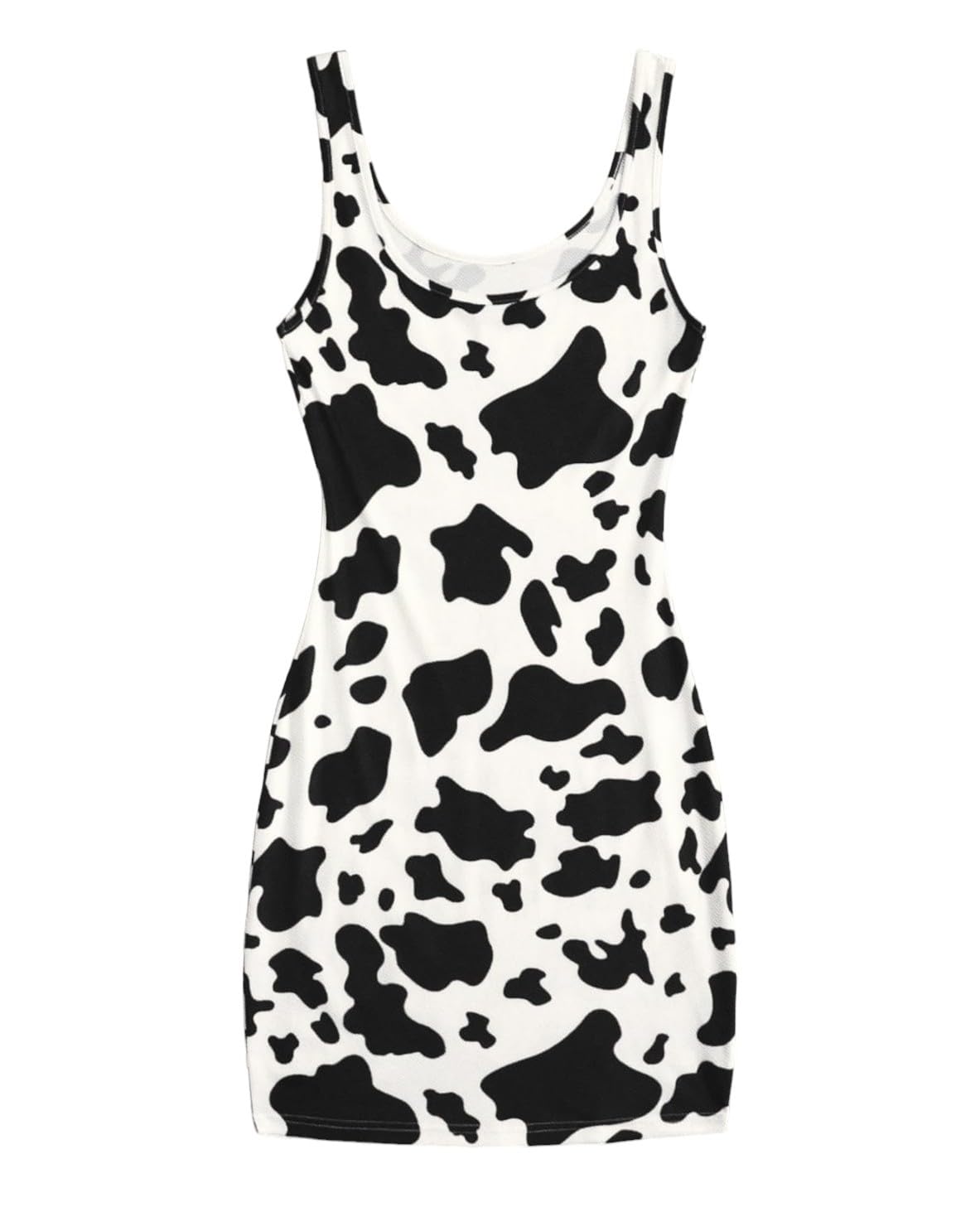 JEFFY Women's U-Cut Sleeveless Bodycon Print Tank Dress Stretchy Mini Bodycon Dress Summer Dress One-Piece Dress