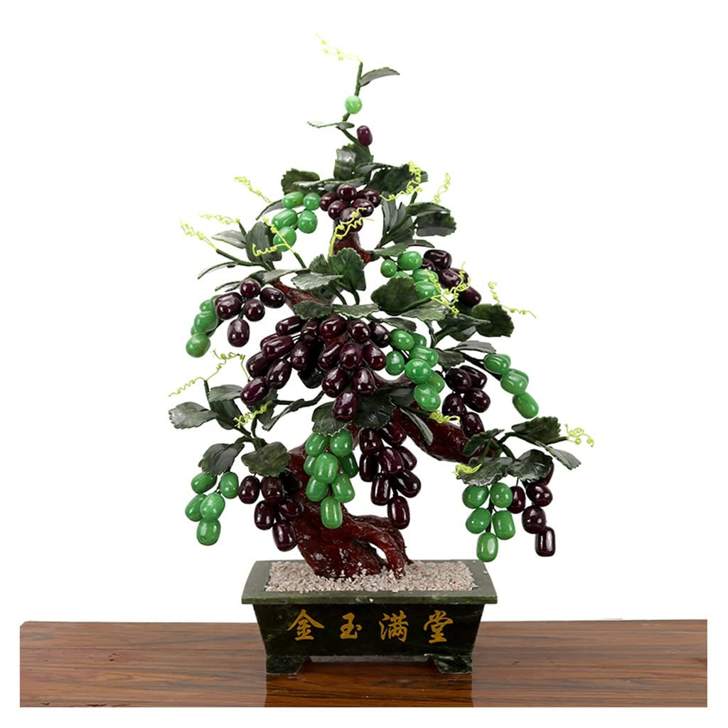 HCZKIUJY Luck and Wealth Crystal Tree Natural Jade Potted Grape Vine Jade Fortune Money Tree Home Decoration Feng Shui Handicraft Gifts Good Fortune and Prosperity Chakra Money Tree (Grey)