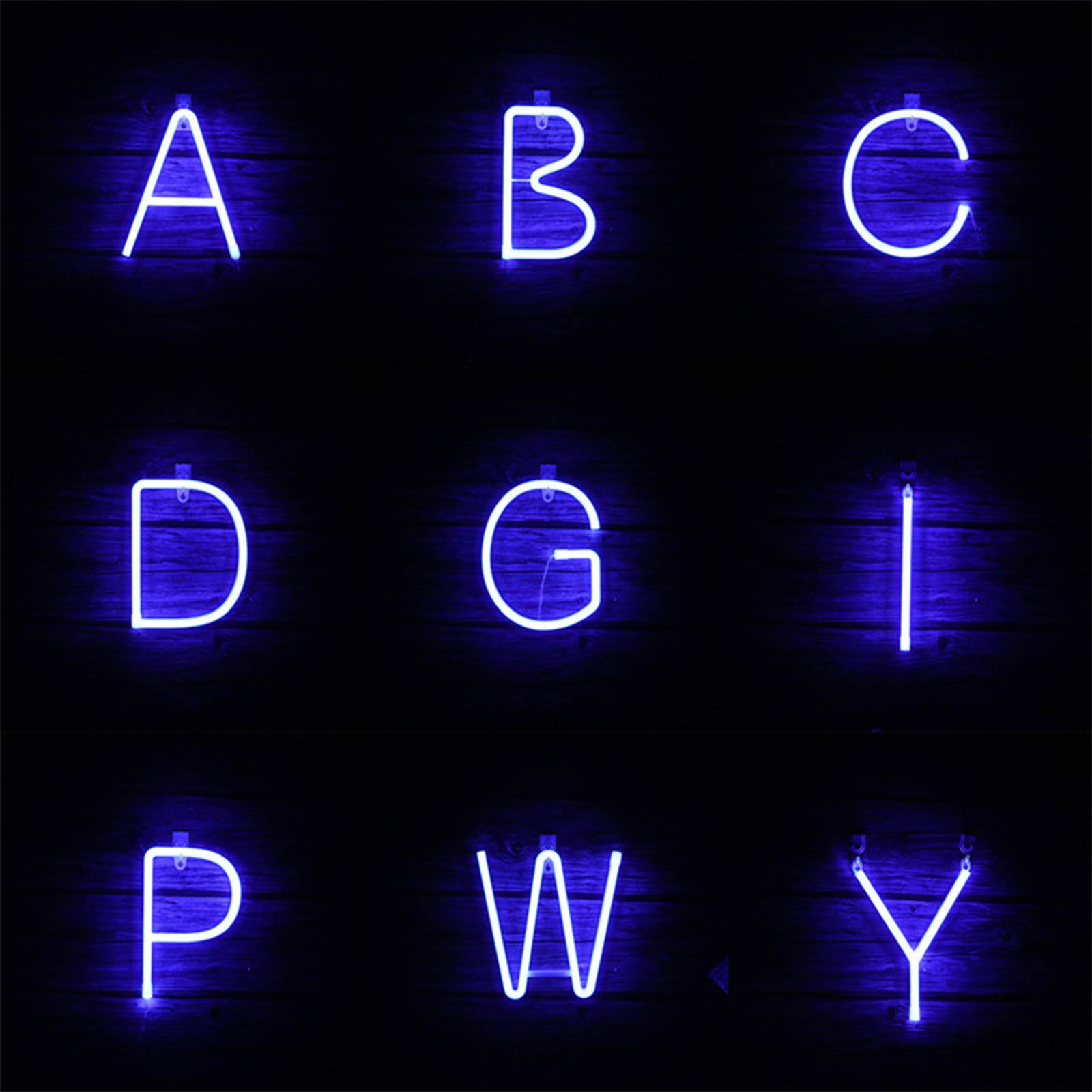 Letra LED azul neón con 26 letras del alfabeto, lámpara de noche A-Z, letreros de neón para decoración de pared, funciona con pilas y USB, para pared de bar, hogar, cumpleaños, Navidad, festival, 4