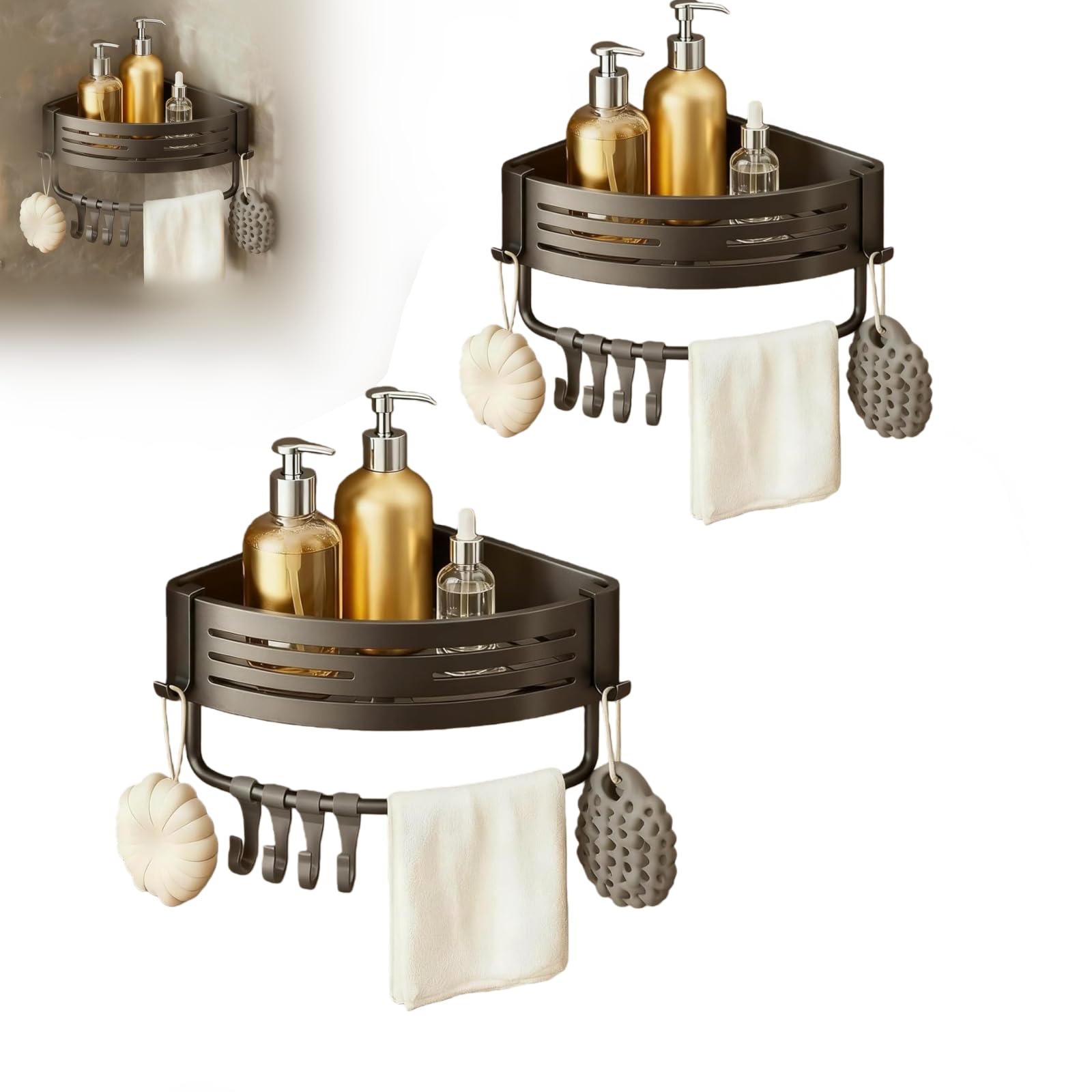 Triangle Suction Cup Shower Caddy 2026 New No Drill Bathroom Suction Storage Box with Towel Bar Portable Hook