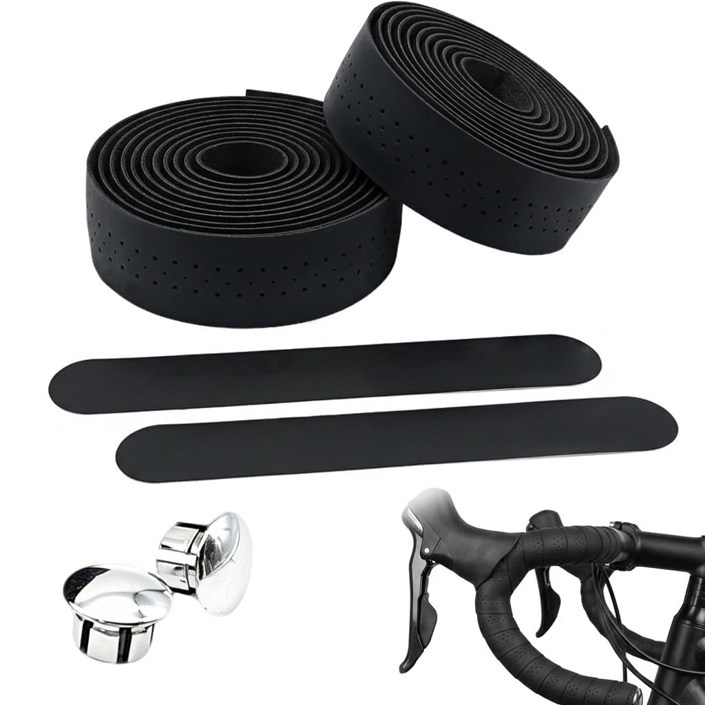 Stamlyn 2 Packs Cycling Bike Handlebar Tape, Road Bicycle Foam Grip Bike Tape with End Plugs and Adhesive Strips, Shock Absorption & Non-Slip EVA Bar Tape for Road Bike, 215cm x 3cm (Black)