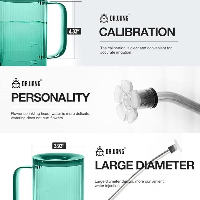 Overall, this small watering can is a practical and stylish addition to any indoor plant collection. Its long spout, 1L capacity, and durable construction make it a versatile tool for keeping your plants happy and healthy. The emerald color adds a fun touch to your watering routine while also being functional and easy to use. Description by ChatGPT.