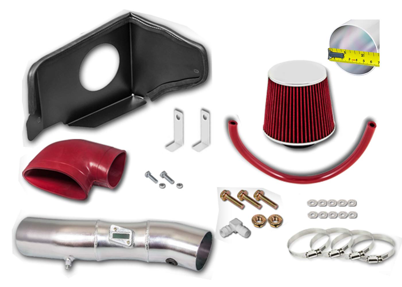 Red Cold Air Intake Kit For 2005-2009 Mustang 4.6L V8 - Polished Aluminum System