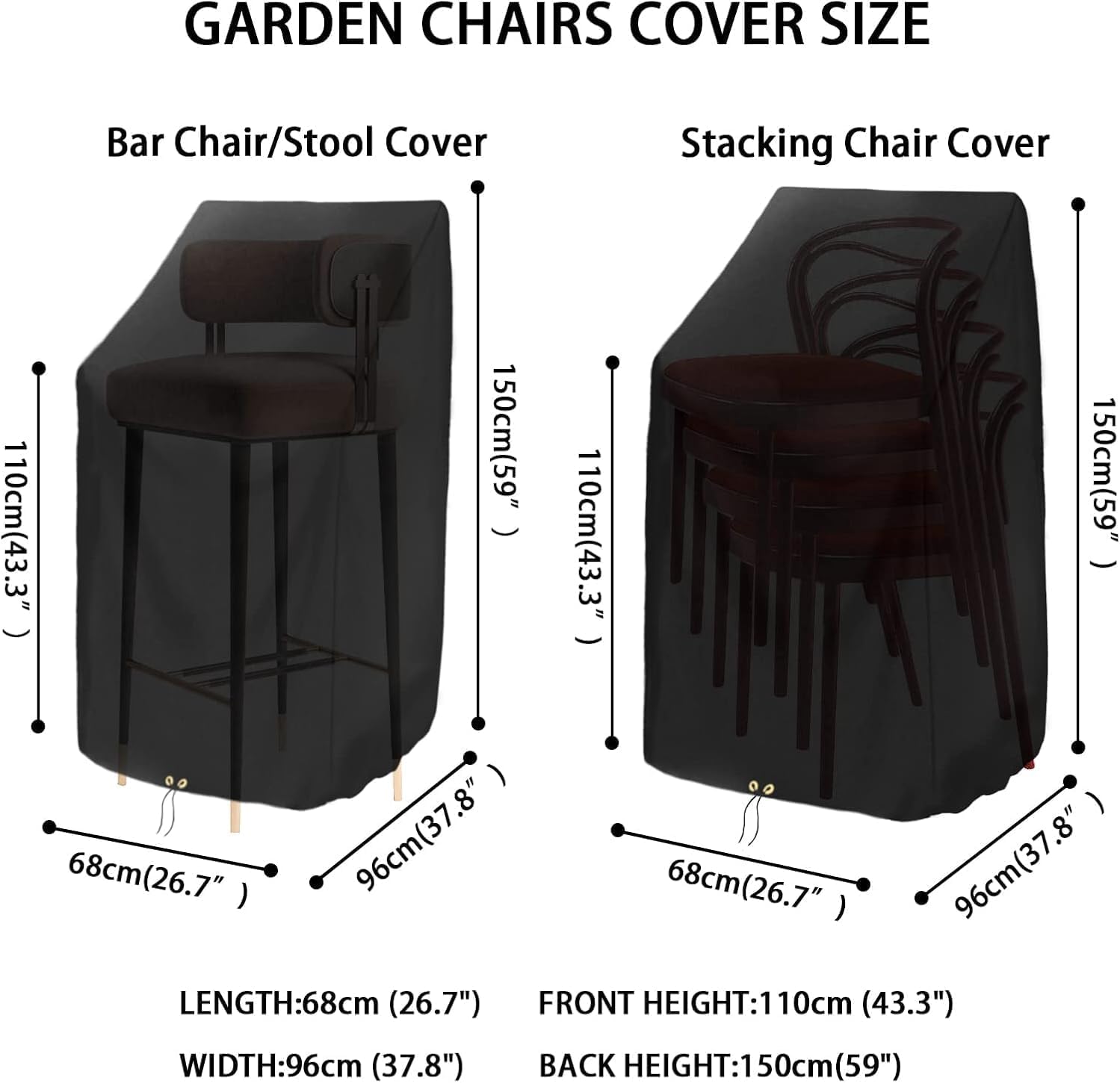 RICHIE Garden Stacking Chair Cover, Waterproof Reclining, Patio Chairs 68x96x110/150cm, Anti-UV 600D All-Weather - Image 2