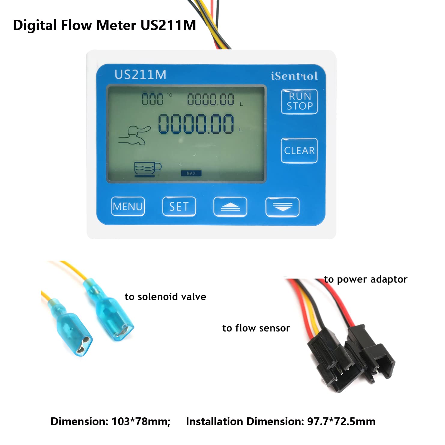 Genérico Medidor de Flujo de Agua Lector de Sensor de Flujo de Agua Hall con 1-25L / min Visualizador de Flujo Volumen totalizador
