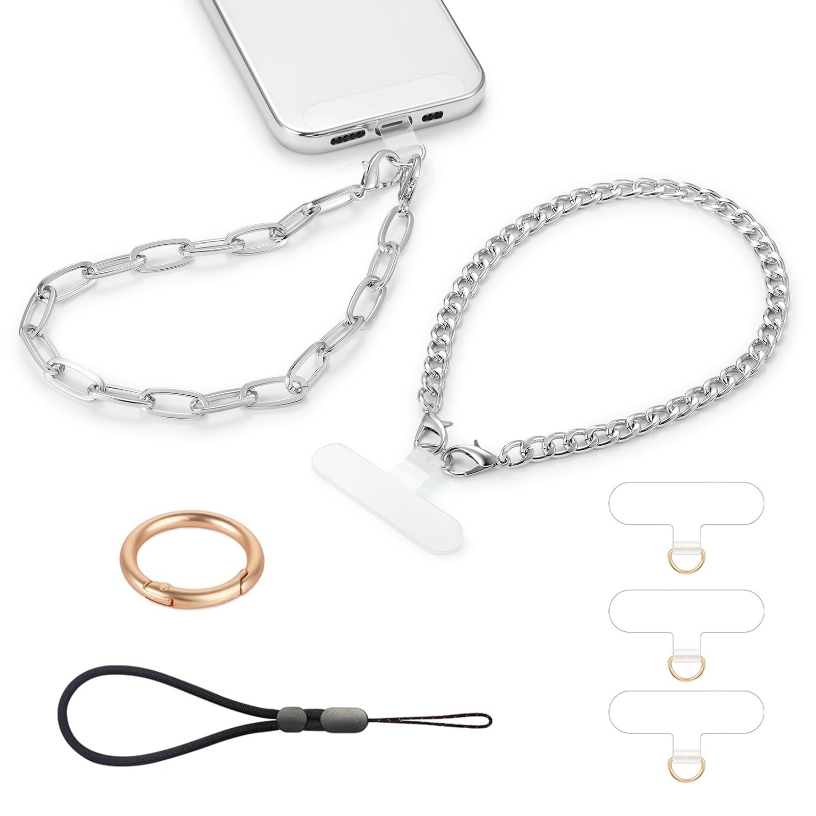 Casecond 2 Pcs Phone Charm With Gold Metal Chain Detachable Phone Lanyard Hand Wrist Strap Wristlet Adjustable Phone Grip Strap With 3 Patches Tether Universal For IPhone 16 Pro Max 15 - View #3