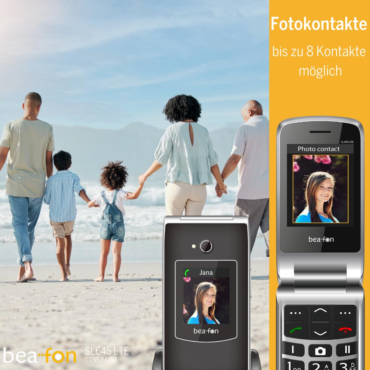 Beafon, SL645, LTE 4G, Silverline, telefono cellulare per anziani SOS chiamata di emergenza, pieghevole, XXL, display interno da 7,11 cm), display esterno a colori da 4,49 cm, fotocamera da 3,0 MP