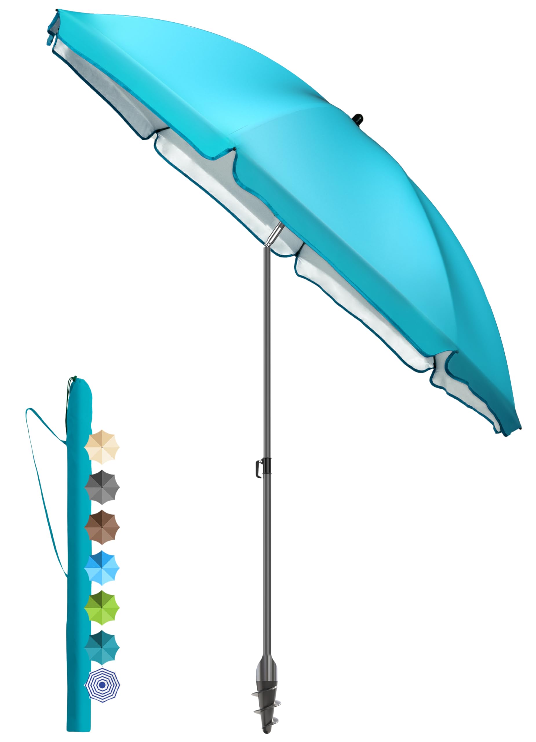 4smile Sonnenschirm Strand Ø 180 cm SunnyJoy, Türkis - UPF 50+ Strandschirm, sicherer Sonnenschutz Strand, Strandschirm windfest stabil - Sonnenschirm mit Schutzhülle