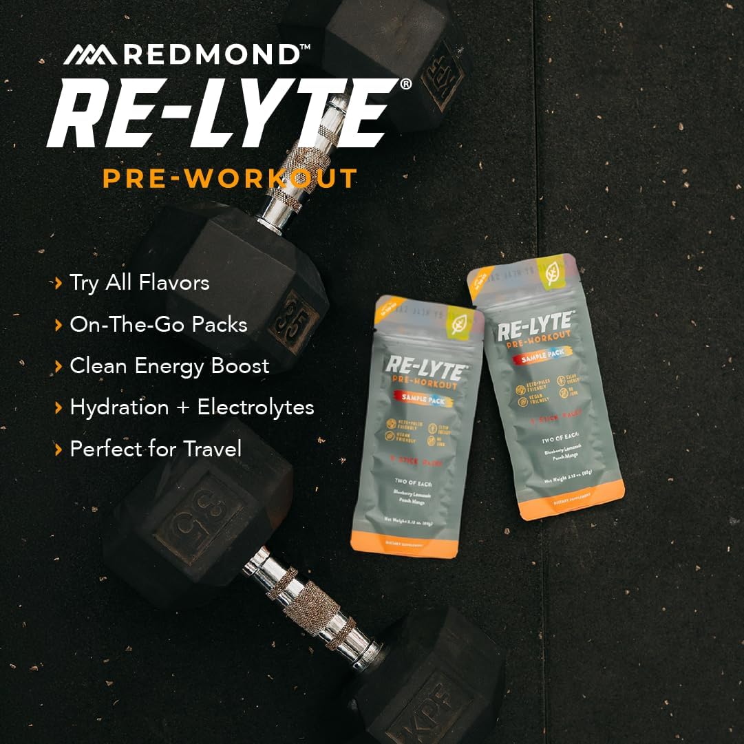 REDMOND Re-Lyte Pre-Workout Drink Mix, Sampler Pack, 4 Sticks - Image 3