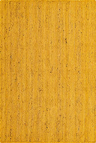 Image of Unique Loom Braided Jute Collection Area Rug - Dhaka (4' 1 inch x 6' 1 inch Rectangle, Yellow)