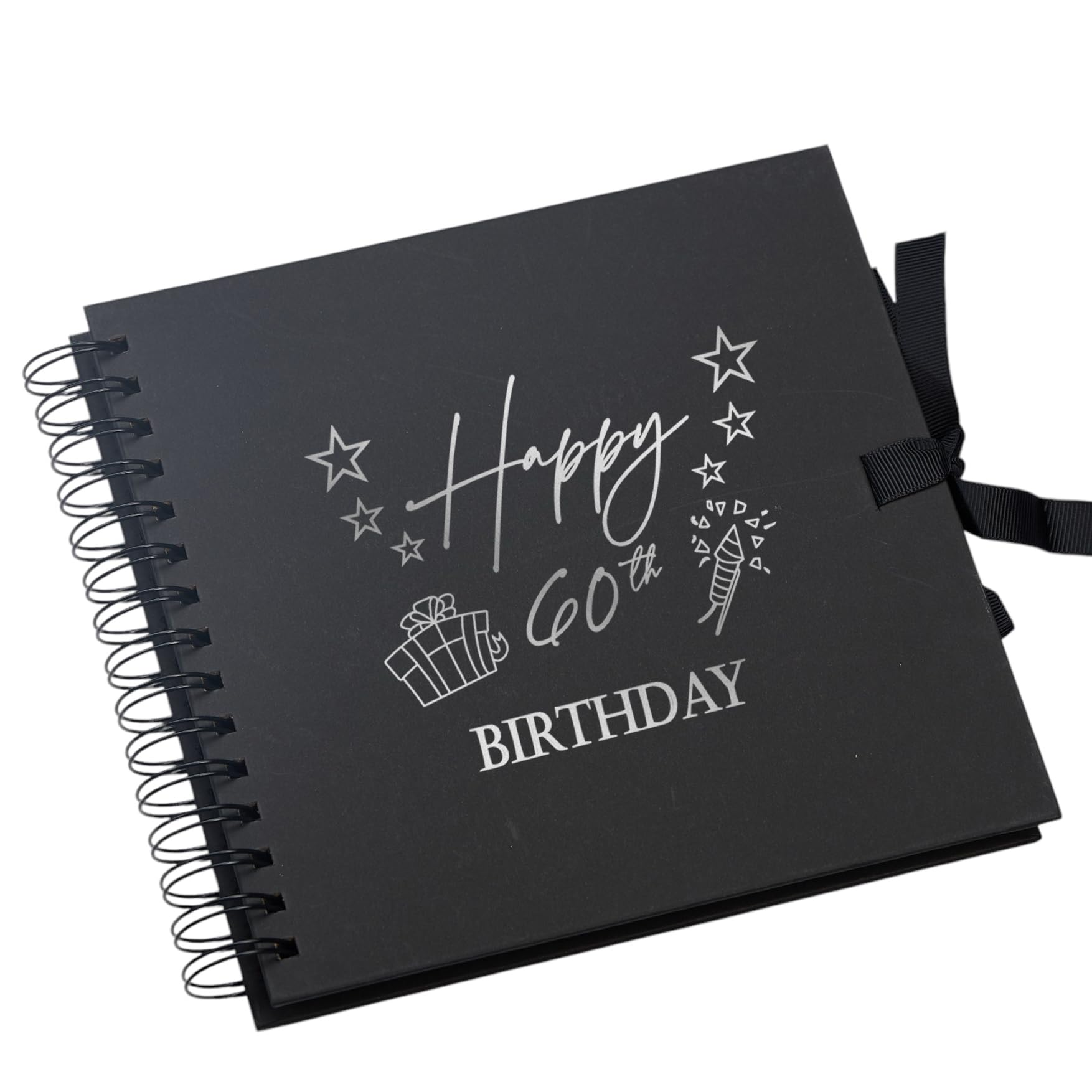 Ukgiftstoreonline White 60Th Birthday Present Black Scrapbook, Guest Book, Photo Album Silver Script