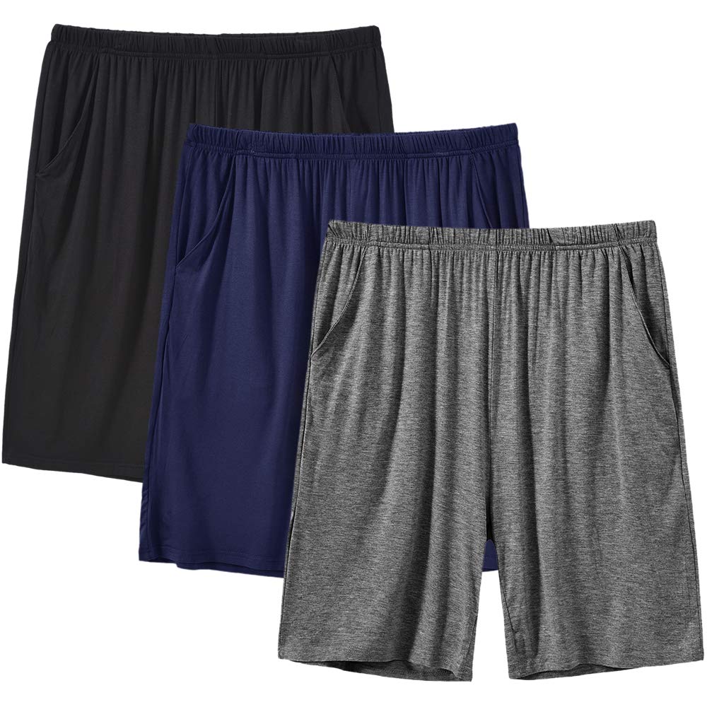 MoFiz Pyjamahose Herren Schlafanzughose Kurz Modal Schlafshorts Weit Loungewear Einfarbig 3 Pack Schwarz/Dunkelgrau/Schwarzblau DE 60/62 US 2XL