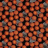 Timeless Treasures Sports B-Ball Basketballs and Hoops Black, 44-inch (112cm) Wide Cotton Fabric...