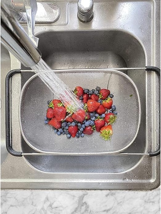 Miniatura 5 de Cesta coladora extensible sobre el fregadero, acero inoxidable de 6 cuartos de galón, asas ajustables (14 a 19 pulgadas), apta para lavavajillas,