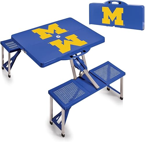 Vista 127 de PICNIC TIME NCAA North Carolina Tar Heels Folding Picnic Table - Camping Table - Outdoor Table with Umbrella Hole Negro
