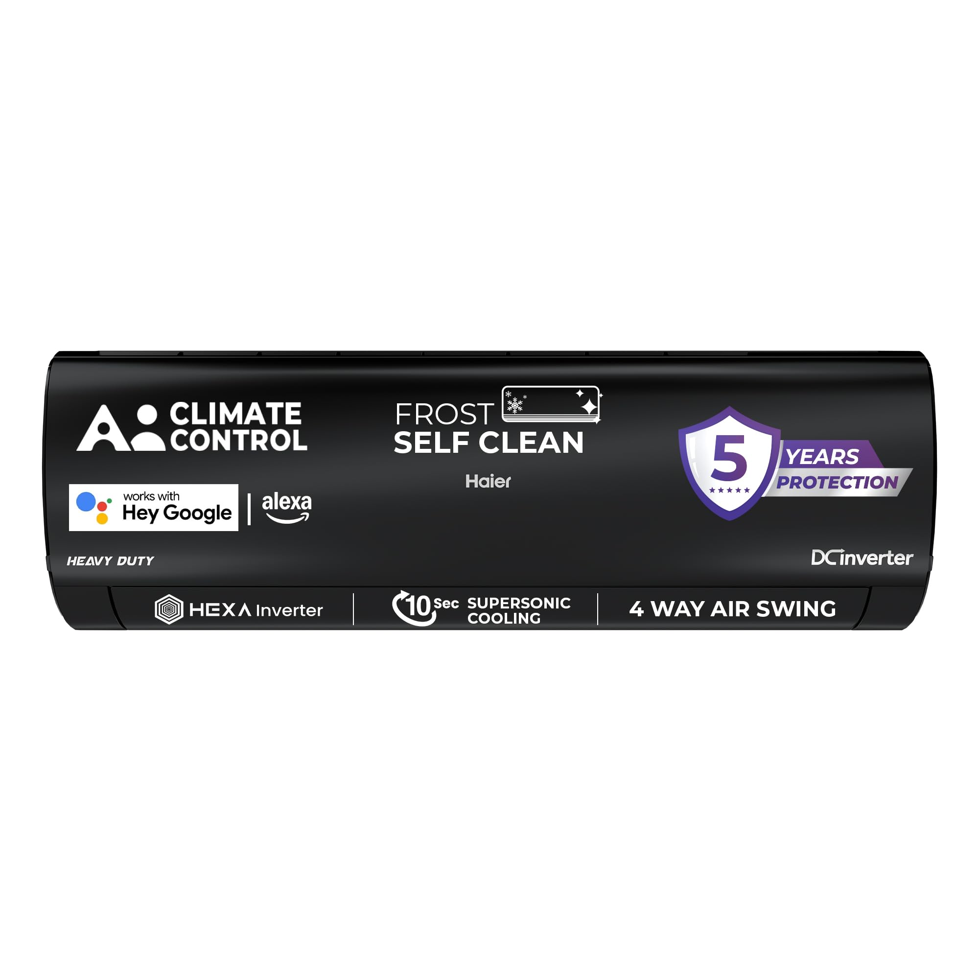 Haier Black Edition 1.5 Ton 5 Star AI Climate Control Smart Split AC (5460 Watts, Copper, HEXA Inverter, Heavy Duty, 4-Way Swing, Frost Clean, HD Filter, Cools at 60°C-HSU19K-PZAIB5BN-INV, Black)