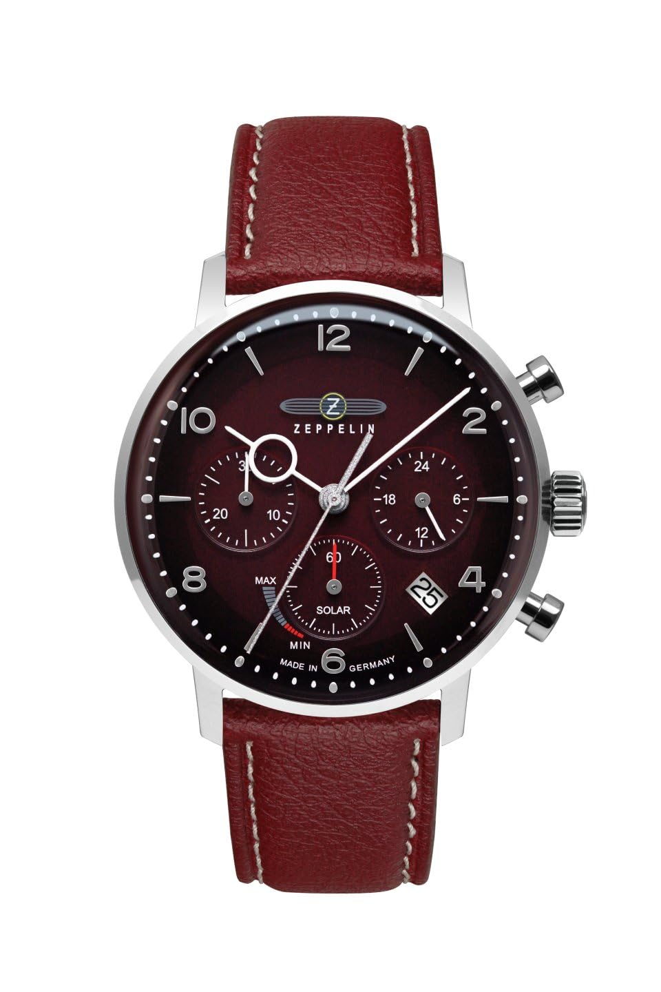 Zeppelin 8086-2_n Men's Watch, Solar Battery, Waterproof, Mineral Glass, Red Dial, 5 ATM