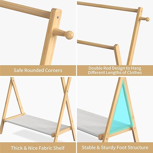 Miniatura 2 de Perchero de ropa para niños, pequeño perchero para mascotas pequeñas, estante de vestir para niños con estante de almacenamiento y varillas dobles,