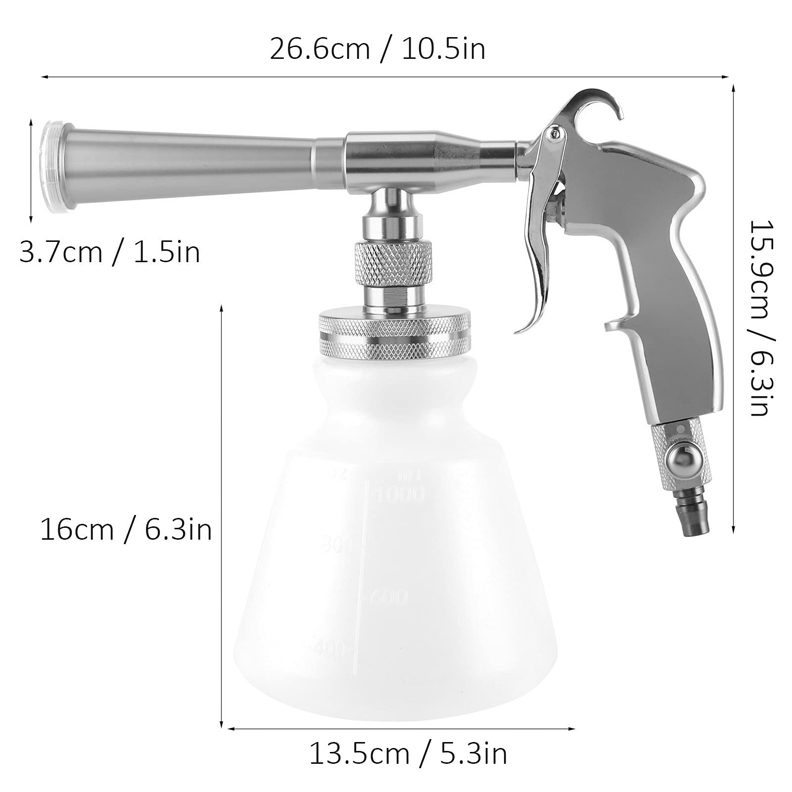 6,2~9,5 Kg Hochdruckauto Reinigungssprühgerät, Pneumatik Auto Innenräume mit 1000 ml Sprühflasche 2 Düse, Schneeschaum Lanze Auto Detail Werkzeuge (Silber)