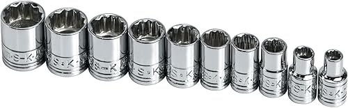 SK Tools USA 1/4" Drive, 10 piezas, 12 puntos, estándar, métrico, juego de enchufes cromados: 0.197 in - 0.551 in | 1340