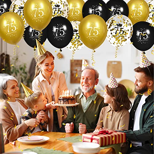 Image of 75th Birthday Balloons for Men, 15 Pcs Black Gold Happy 75th Birthday Balloons, Black Gold 75th Birthday Party Decorations Balloons for Men Women 75th Birthday Decor