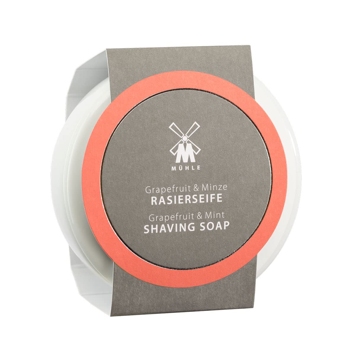 MÜHLE Porcelain Dish with Grapefruit & Mint Shaving Soap, 65 Grams – Shave Soap for Men, Rich & Light Soap Formula, Nurturing Solid Shave Soap Lather,