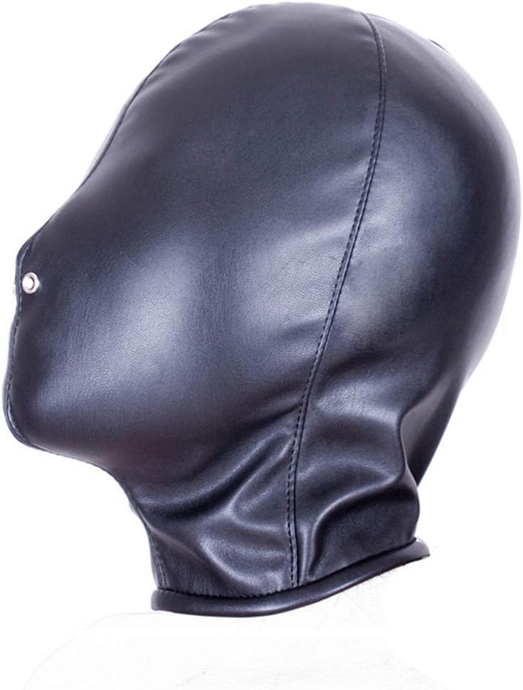 Adult Sex Toy Leather Costume Restraint Mask Hood All Closed Mouth Gag Headgear Harness Hood Fetish Bondage Head Mask (Head < 58cm, Black)