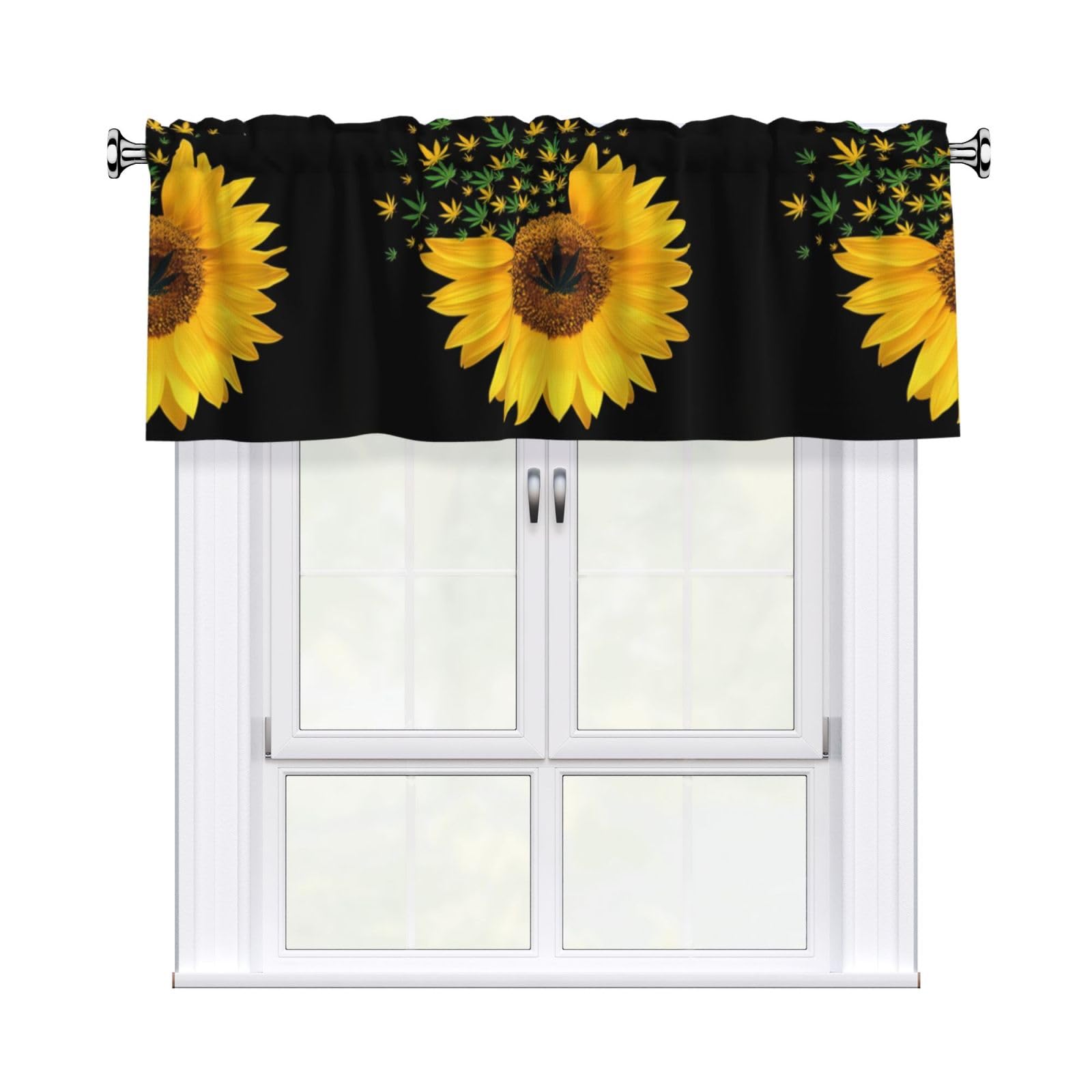 WHJSHOP Weed with Sunflower Prints Curtain Valance 54x18in - Peach Skin Kitchen Window Layer, Filtered Light & Quick-Install Rod Pocket Cover